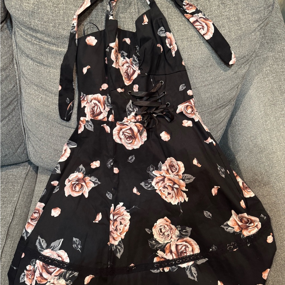 Hot Topic Black Dress with Pink Floral Design